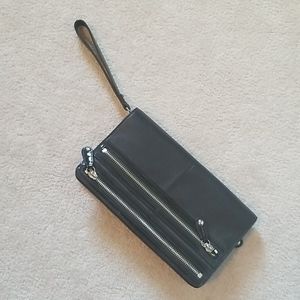Black leather zippered clutch